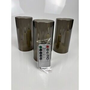 3-Piece Smoked Grey Glass Flameless LED Candle Set with Remote & Timer